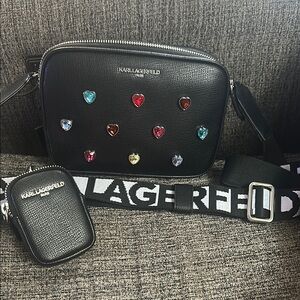Karl Lagerfeld Black and Red Crossbody Bag with Modern Design